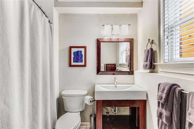 1109 Pine Grove Ave NE, Brookhaven, GA 30319 - bathroom with plenty of natural light, toilet, vanity, and a shower with shower curtain