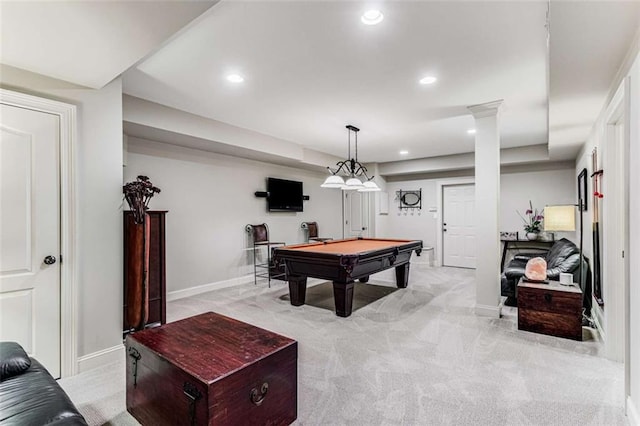 1109 Pine Grove Ave NE, Brookhaven, GA 30319 - game room with light colored carpet, baseboards, billiards, and recessed lighting