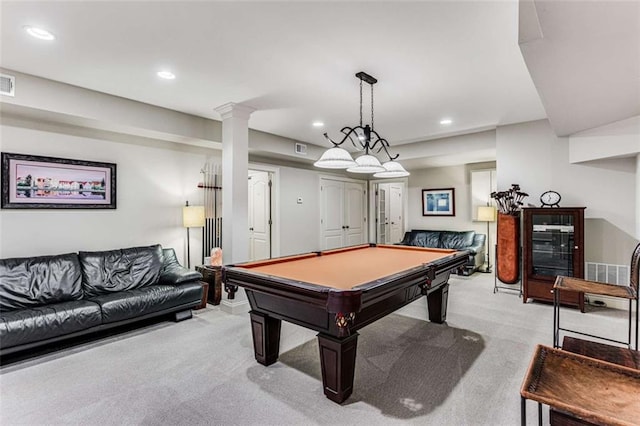 1109 Pine Grove Ave NE, Brookhaven, GA 30319 - game room featuring carpet, recessed lighting, pool table, and ornate columns