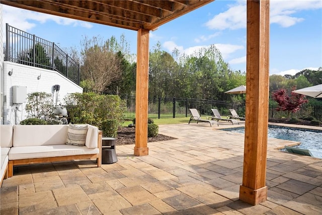view of patio with a fenced backyard and a fenced in pool