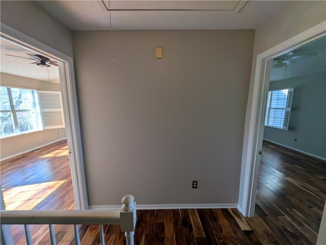 spare room with dark wood-type flooring and ceiling fan