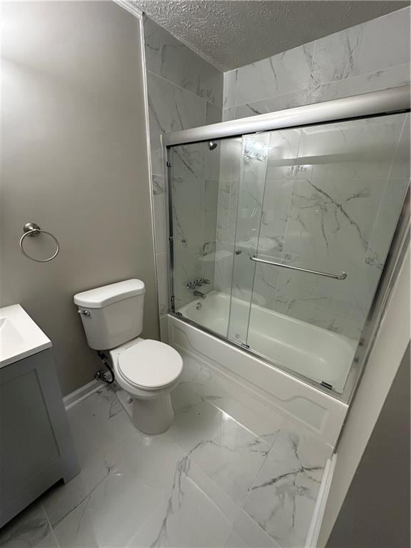 3967 Evelyn Dr, Powder Springs, GA 30127 - full bathroom with marble finish floor, a textured ceiling, and bath / shower combo with glass door