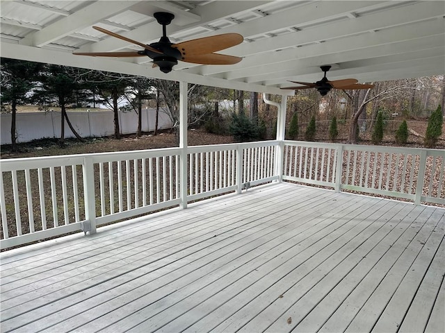 3967 Evelyn Dr, Powder Springs, GA 30127 - wooden terrace featuring fence and ceiling fan