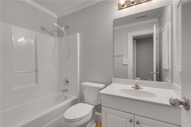 3085 Woodbridge Ln, Canton, GA 30114 - full bath featuring vanity, toilet, ornamental molding, and shower / bath combination