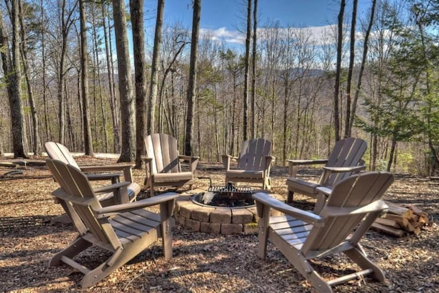 view of yard with an outdoor fire pit