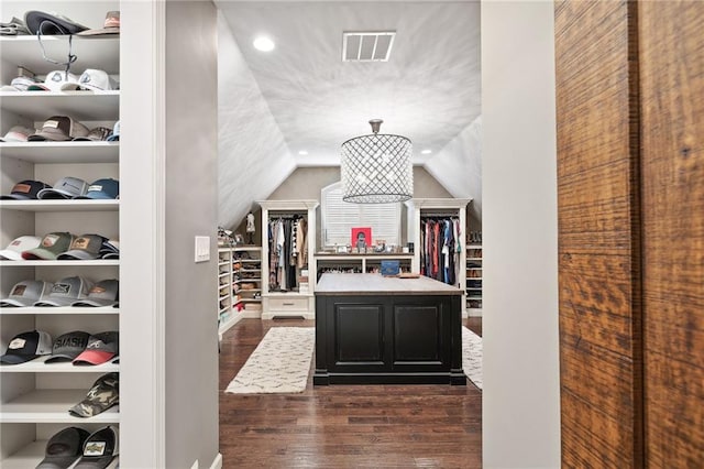 1235 Grand View Dr SE, Smyrna, GA 30126 - interior space featuring dark wood finished floors, vaulted ceiling, and recessed lighting