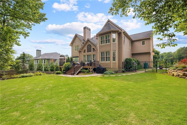 1235 Grand View Dr SE, Smyrna, GA 30126 - back of property featuring a wooden deck and stairs