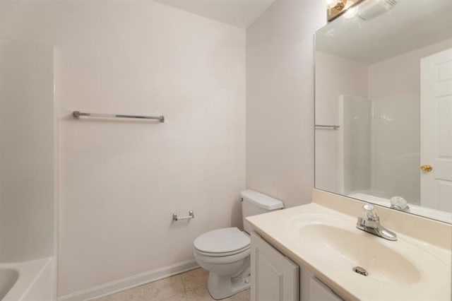 full bathroom with vanity, toilet, and tub / shower combination