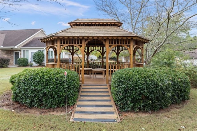 view of community featuring a gazebo and a yard