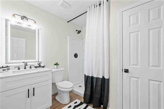 139 Thunder Ridge Ln, Acworth, GA 30101 - full bathroom with vanity, a stall shower, and wood finished floors