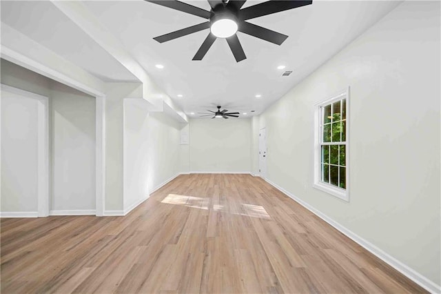 139 Thunder Ridge Ln, Acworth, GA 30101 - unfurnished living room with recessed lighting, light wood-style flooring, and a ceiling fan