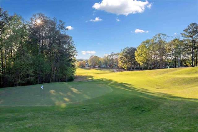 139 Thunder Ridge Ln, Acworth, GA 30101 - view of property's community with golf course view, a putting green, view of wooded area, and a lawn