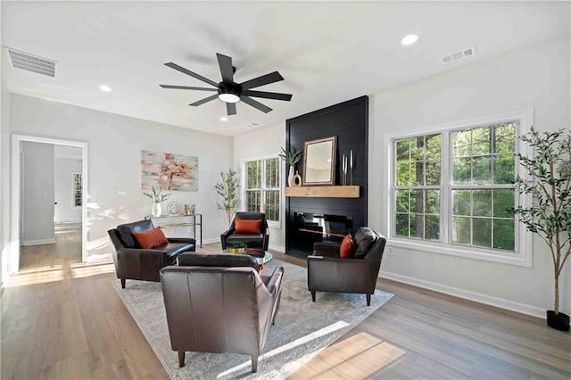 139 Thunder Ridge Ln, Acworth, GA 30101 - living area with a ceiling fan, wood finished floors, and recessed lighting