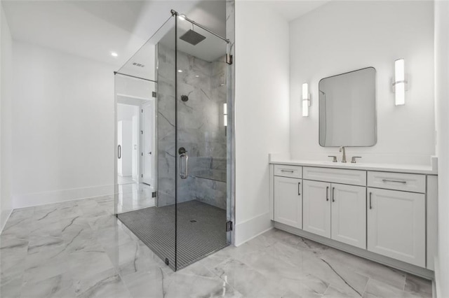12632 Branyan Cir, Alpharetta, GA 30004 - bathroom featuring marble finish floors, a marble finish shower, and vanity