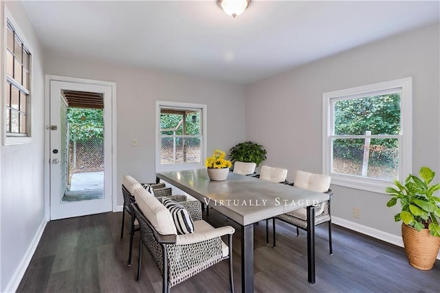 dining room featuring dark wood-type flooring and a wealth of natural light