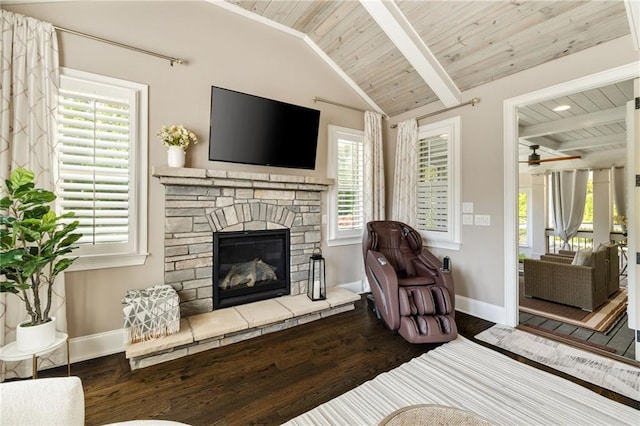 bedroom with wood ceiling, multiple windows, and wood finished floors
