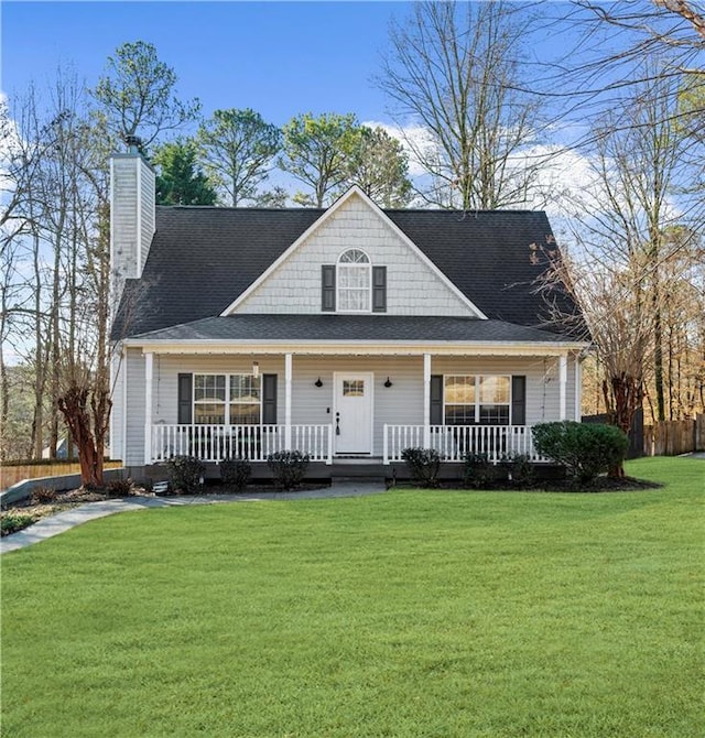 view of front of property with a front lawn and a porch