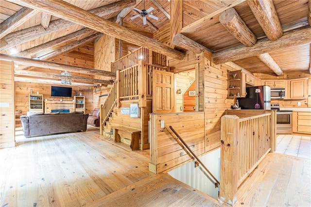 45 Chestatee River Rdg NE, Dahlonega, GA 30533 - corridor with wood ceiling, wood walls, light wood-style floors, and an upstairs landing