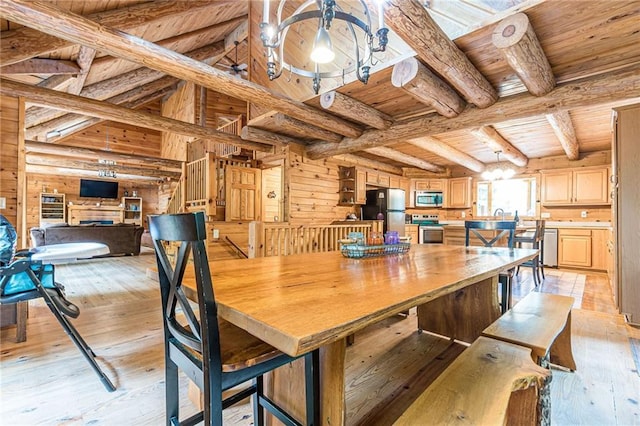 45 Chestatee River Rdg NE, Dahlonega, GA 30533 - dining space with wooden ceiling with exposed beams, light wood finished floors, and wooden walls