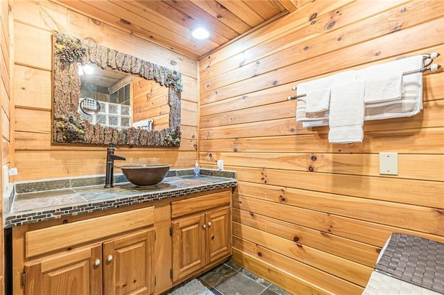 45 Chestatee River Rdg NE, Dahlonega, GA 30533 - bathroom with wood walls, vanity, and wooden ceiling