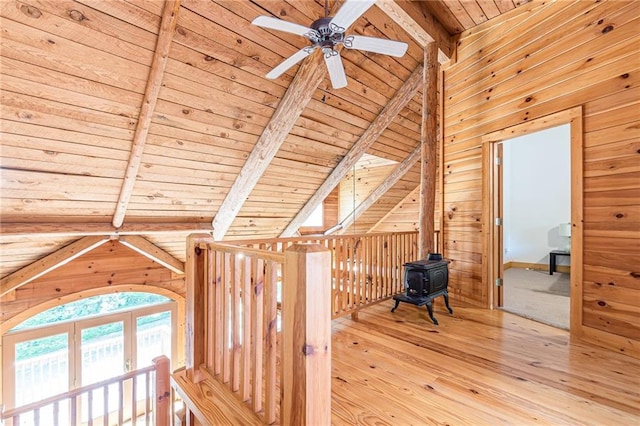 45 Chestatee River Rdg NE, Dahlonega, GA 30533 - corridor with wood ceiling, hardwood / wood-style flooring, wooden walls, and an upstairs landing