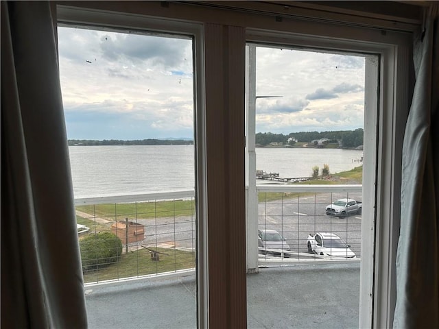 doorway featuring a water view and a wealth of natural light