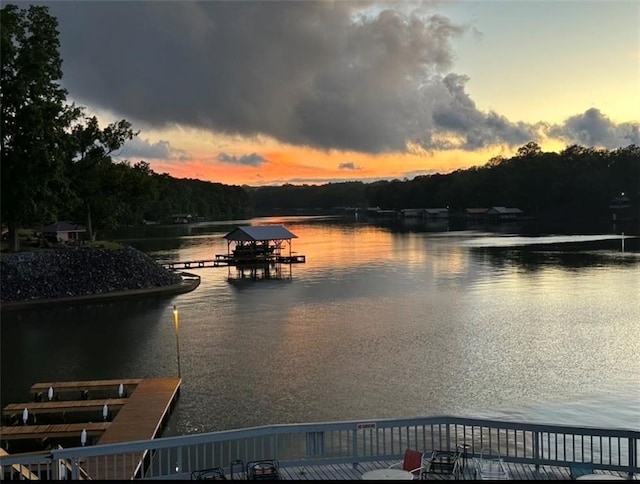 view of water feature with a boat dock