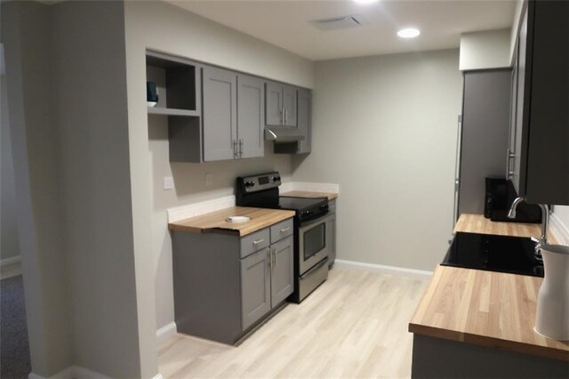 102 Cedar Chase Rd, Atlanta, GA 30324 - kitchen with electric stove, sink, gray cabinets, and wood counters