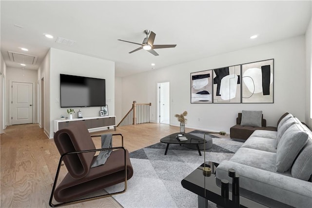 784 Keystone Dr, Woodstock, GA 30188 - living area featuring attic access, a ceiling fan, recessed lighting, and light wood finished floors