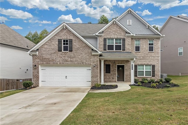 view of front facade featuring a front lawn and a garage