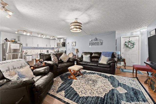 305 Mountain Brook Rd, Dawsonville, GA 30534 - living area with track lighting, a textured ceiling, and wood finished floors