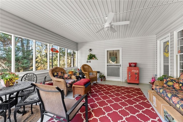 305 Mountain Brook Rd, Dawsonville, GA 30534 - sunroom featuring ceiling fan and outdoor dining area