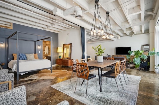 dining space with concrete floors