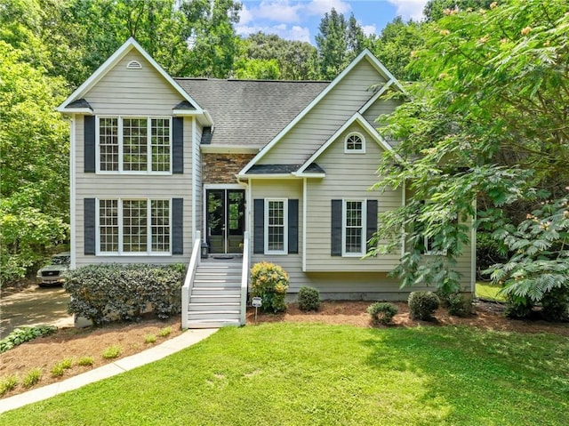 5020 Bayberry Dr, Cumming, GA 30040 - view of front of property with a front lawn and roof with shingles