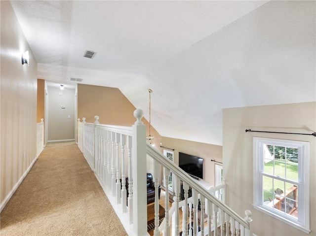 5020 Bayberry Dr, Cumming, GA 30040 - hallway featuring carpet, an upstairs landing, and lofted ceiling