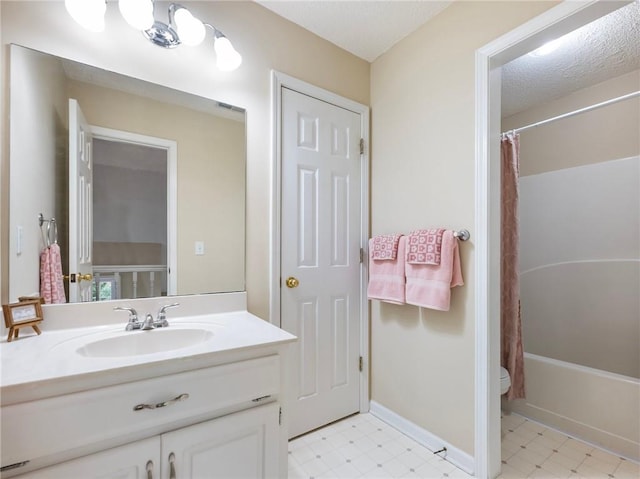 5020 Bayberry Dr, Cumming, GA 30040 - full bath featuring tile patterned floors, vanity, and shower / bathtub combination with curtain