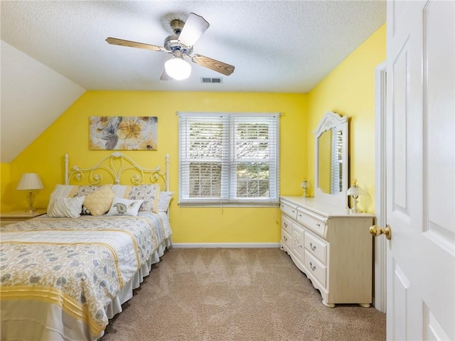 5020 Bayberry Dr, Cumming, GA 30040 - bedroom with light carpet, a textured ceiling, ceiling fan, and lofted ceiling