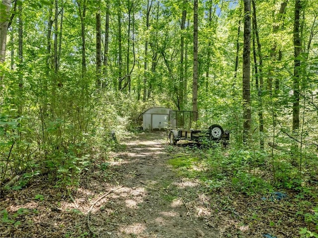 5020 Bayberry Dr, Cumming, GA 30040 - view of yard with a storage unit and a view of trees