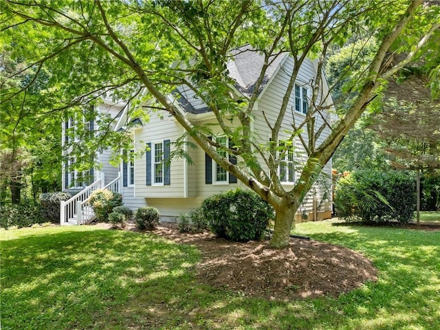5020 Bayberry Dr, Cumming, GA 30040 - view of side of home featuring a yard and a shingled roof