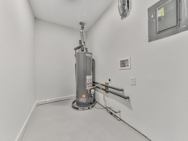 utility room featuring electric panel and gas water heater