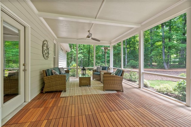 410 Longwood Ln, Alpharetta, GA 30004 - sunroom / solarium featuring outdoor lounge area and a ceiling fan