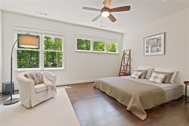 410 Longwood Ln, Alpharetta, GA 30004 - bedroom with dark wood-type flooring, baseboards, and a ceiling fan
