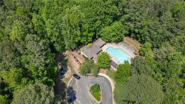 410 Longwood Ln, Alpharetta, GA 30004 - aerial overview of property's location featuring a pool and a heavily wooded area