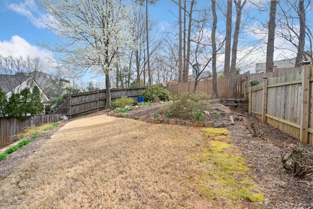 view of yard with a fenced backyard