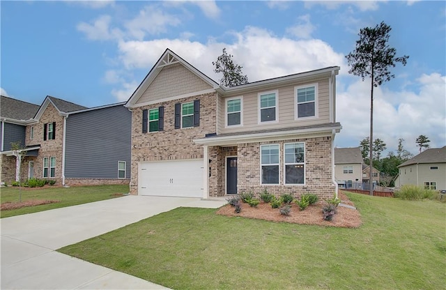 craftsman house with a garage and a front yard