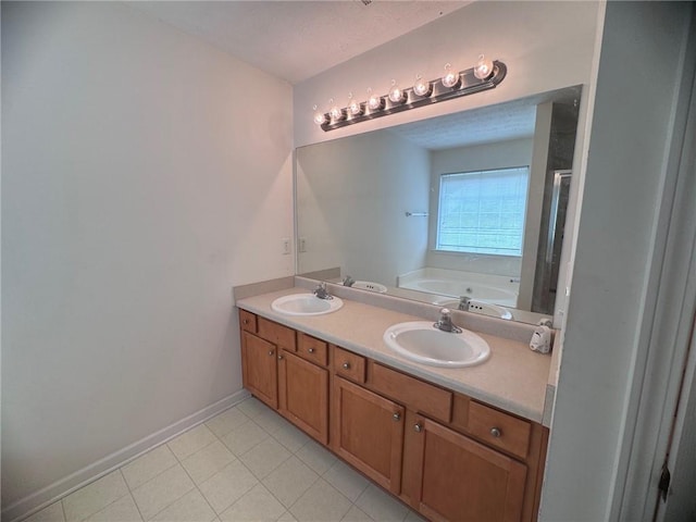 5421 Skylar Creek Ln, Buford, GA 30518 - full bath with a bath, double vanity, a stall shower, and tile patterned flooring