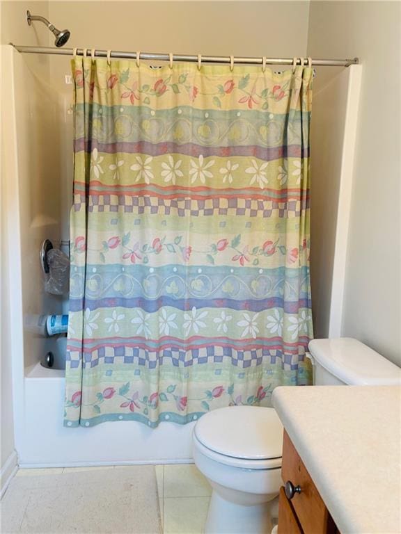 5421 Skylar Creek Ln, Buford, GA 30518 - full bathroom featuring shower / bath combo, vanity, and tile patterned floors