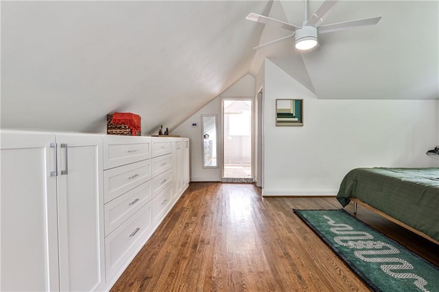 1136 Moreland Pl SE, Atlanta, GA 30316 - bedroom with wood finished floors, lofted ceiling, baseboards, and ceiling fan