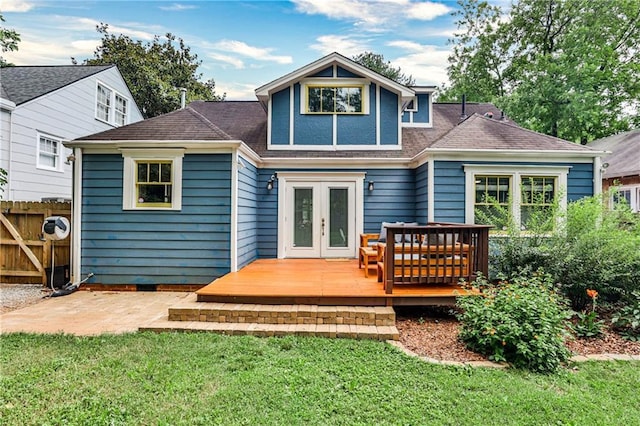 1136 Moreland Pl SE, Atlanta, GA 30316 - rear view of property with french doors, a wooden deck, a shingled roof, and a patio