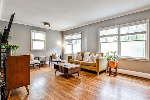 1136 Moreland Pl SE, Atlanta, GA 30316 - living room featuring crown molding, light wood finished floors, and baseboards
